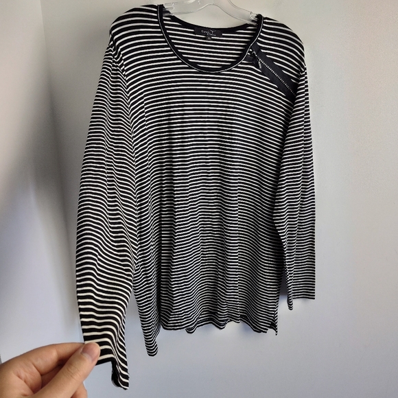 Toni T Plus Top black striped stretch tunic comfy decorative zipper size 22 - Picture 6 of 13